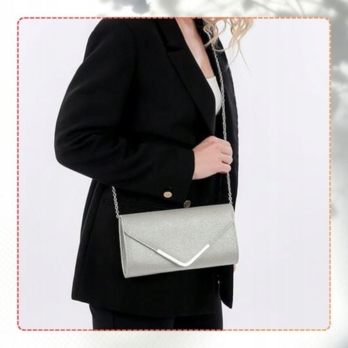 Srebrna Wieczorowa Torebka Kopertówka Błyszcząca na Ślub EFEKTOWNA Wizytowa na Arena.pl