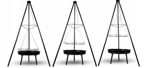 GRILL OGRODOWY WISZĄCY PALENISKO TRÓJNÓG DUŻY 50CM RUSZT + MATY WĘGLOWY na Arena.pl