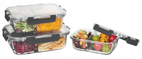 LUNCHBOX POJEMNIK SZKLANY NA ŻYWNOŚĆ ZESTAW 3SZT DWUKOMOROWE HERMETYCZNE na Arena.pl