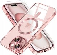 Etui do iPhone 15 do MagSafe case GOLD ROSE ochrona aparatu + Szkło 2.5D