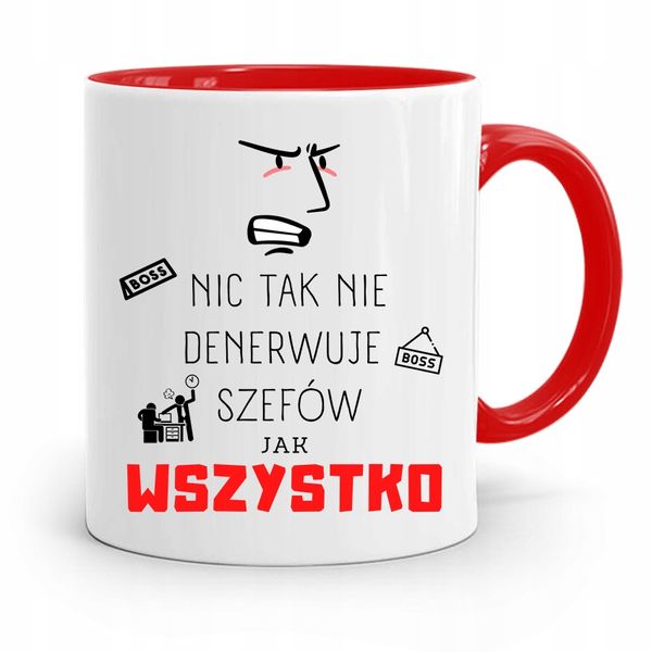 Kubek Czerwony Dla Szefa Wszystko Denerwuje Z Nadrukiem Ze Zdjęciem zdjęcie 1
