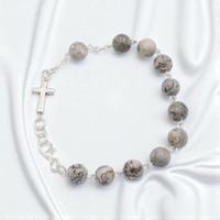 Bransoletka Różaniec Jaspis Szary 8 Mm Polska Ręczna Produkcja