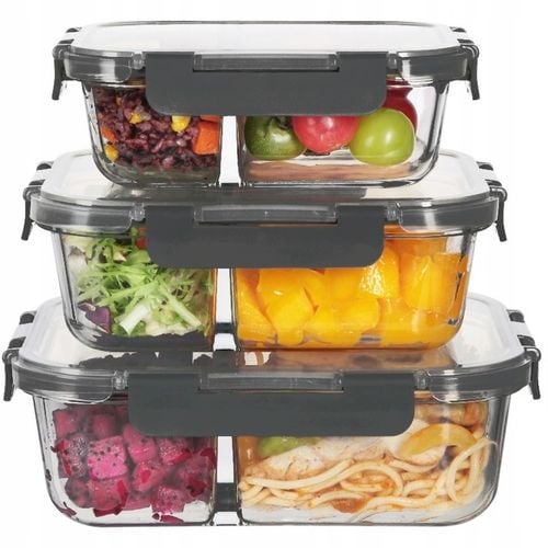 LUNCHBOX POJEMNIK SZKLANY NA ŻYWNOŚĆ ZESTAW 3SZT DWUKOMOROWE HERMETYCZNE na Arena.pl