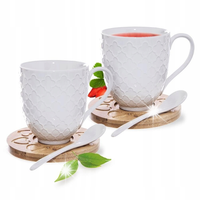 2x Kubek Porcelanowy Podkładka Bambusowa Łyżeczki do Kawy Herbaty Zestaw