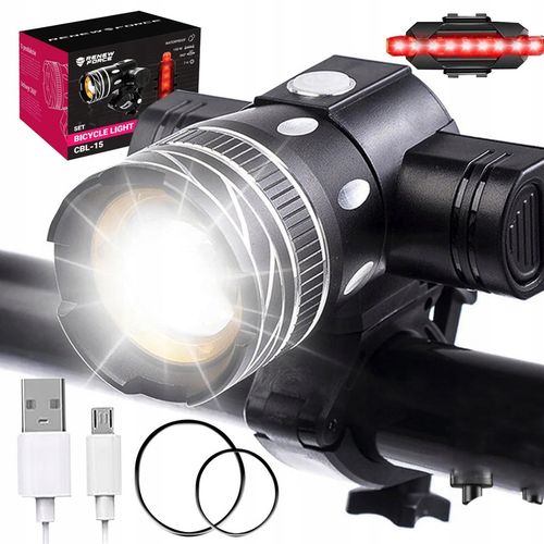 Lampa Rowerowa Przednia + Tylna na Kierownicę Akumulatorowa USB Latarka LED na Arena.pl