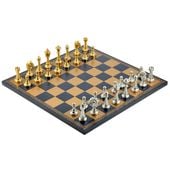 SZACHY LUKSUSOWE ITALFAMA STAUNTON 24K Złoto/Srebro + Deska Eko-Skóra 40cm