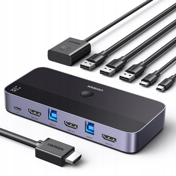 UGREEN PRZEŁĄCZNIK SWITCH KVM 2w1 HDMI USB-A USB-B USB-C MICRO 4K 2X KABEL zdjęcie 8