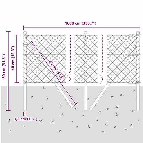 Ogrodzenie z ogniw ze słupkami Szary 0.4 x 10 m Stal na Arena.pl