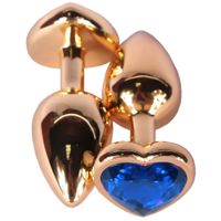 Stalowy Korek Analny Serce Z Niebieskim Kryształkiem Gold Diamond Plug Heart Blue