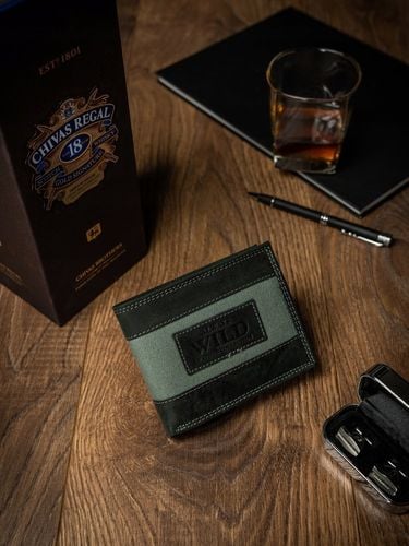 poziomy portfel z elementami jeansu, skóra naturalna nubuk - always wild na Arena.pl