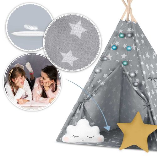 Namiot tipi dla dzieci ze światełkami Nukido - szary w gwiazdki na Arena.pl