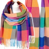 DUŻY CIEPŁY SZAL damski Z WEŁNĄ długi szalik KOLOROWA KRATA - NOWE