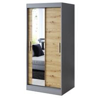 Szafa Przesuwna 90 cm SOFIA Antracyt / Artisan Garderoba Listwy 2 Wnętrza