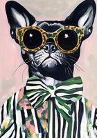 Plakat 70x100cm Portret Zwierząt | Buldog w Okularach | Pop Art