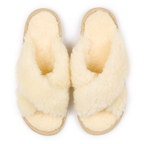 Kapcie klapki damskie puchate krzyżak ecru eleganckie klapki 36 na Arena.pl