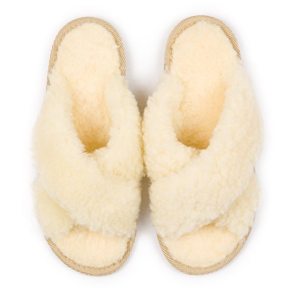 Kapcie klapki damskie puchate krzyżak ecru eleganckie klapki 36 zdjęcie 2