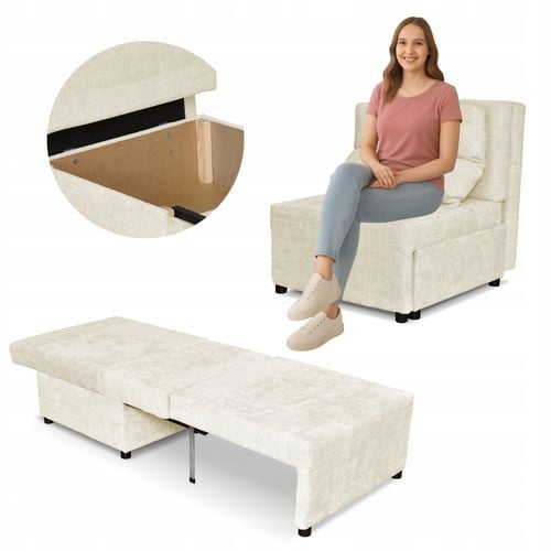 Fotel rozkładany z funkcja spania KIMO pojemnik na pościel Ramona beż na Arena.pl