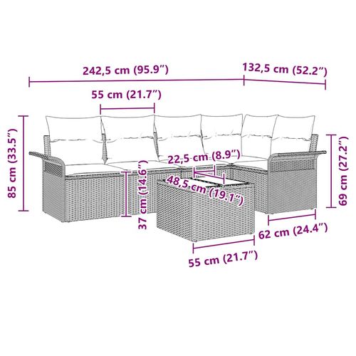 Zestaw Sof na Ogród 6 pcs 242.5 x 132.5 x 85 cm Polirattan na Arena.pl