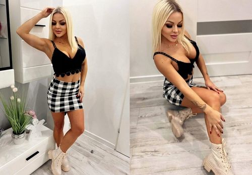 SPÓDNICZKA MINI w KRATKĘ obcisła OŁÓWKOWA na GUMCE S/M na Arena.pl