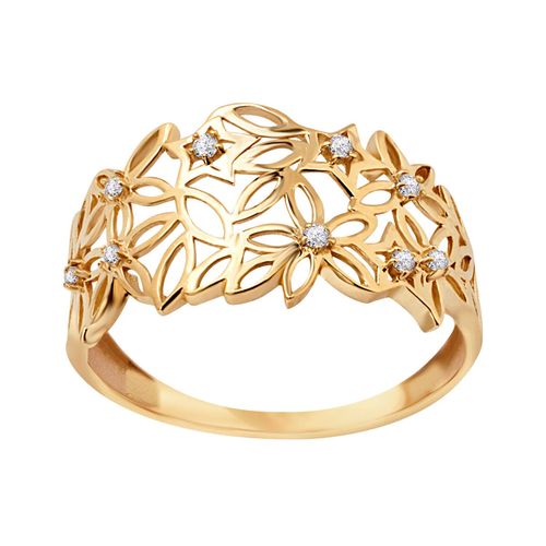 pierścionek złoty ażurowy z cyrkoniami - kwiaty 11 na Arena.pl