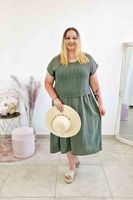 Luźna Bawełniana Sukienka na Lato Oliwkowa UNI