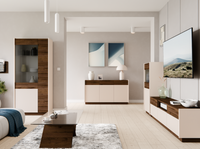 Meblościanka Piaskowy Beż+Orzech Okapi Zestaw Mebli Do Salonu II KORTIS LP