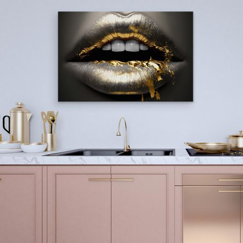 Obraz Ścienny Złoto-Srebrne USTA Efekt 3D Dekoracja Płótno Canvas 90cm x 60cm na Arena.pl