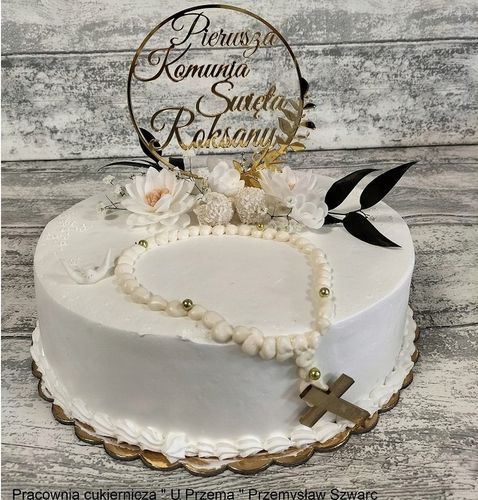 Topper na komunię z imieniem złoty Pierwsza Komunia IMIĘ złote lustro tort na Arena.pl