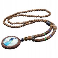 Naszyjnik Drewniany NEPAL BUDDYJSKI MALA Amulet RĘCZNIE WYKONANY
