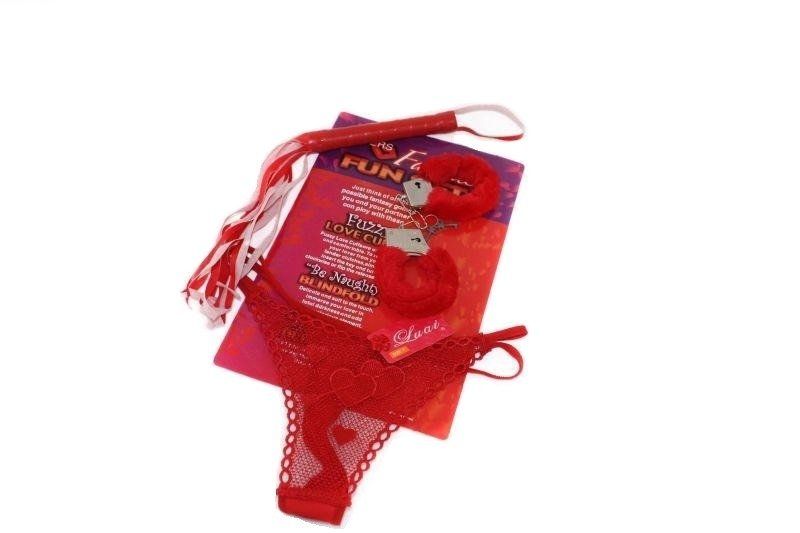 Zestaw Sadomaso Kajdanki, Pejcz, Stringi - For Lovers Funset zdjęcie 1