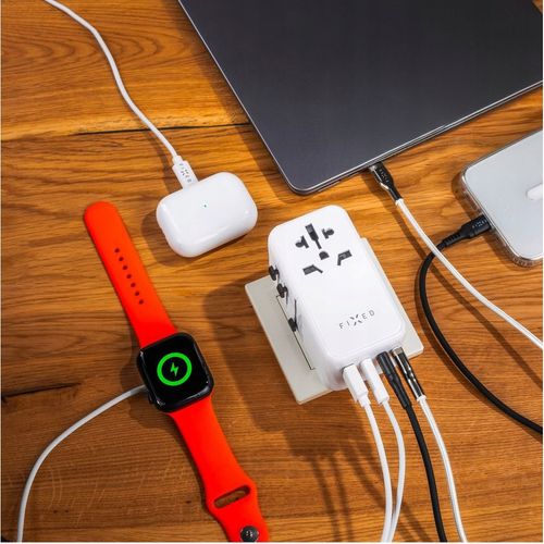 Ladowarka FIXED Voyager World Adapter 3xUSB-C/1xUSB GaN 120W bialy na Arena.pl