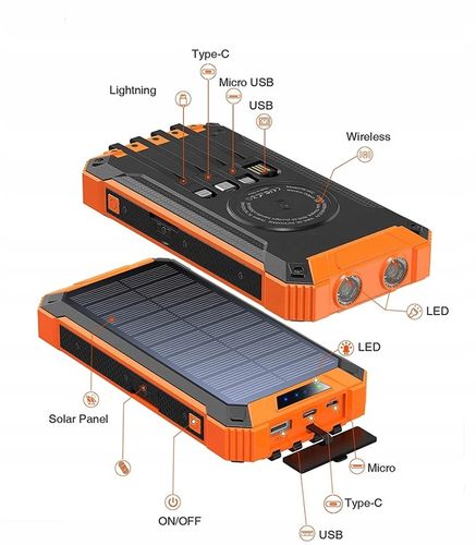 POWERBANK SOLAR 20000mah INDUKCJA LATARKA 6xUSB na Arena.pl