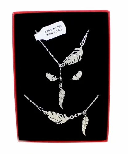 KOMPLET BIŻUTERII SREBRNEJ Z PIÓRKAMI PIÓRKO PIÓRKA srebro 925 pudełko na Arena.pl