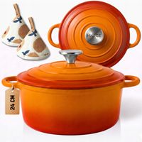 GARNEK ŻELIWNY 4L EMALIOWANY POKRYWKA POMARAŃCZ GAZ INDUKCJA PIEKARNIK 24CM