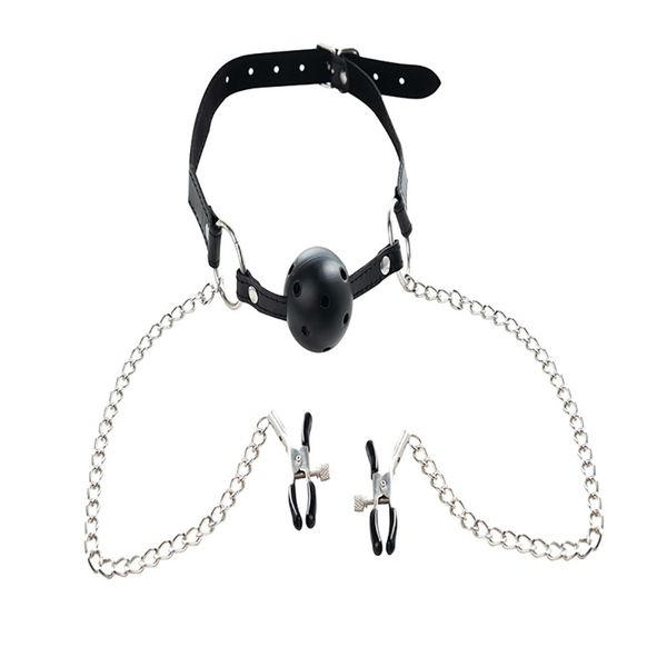 Breathable Ball Gag With Adjustable NippleClamps. zdjęcie 2