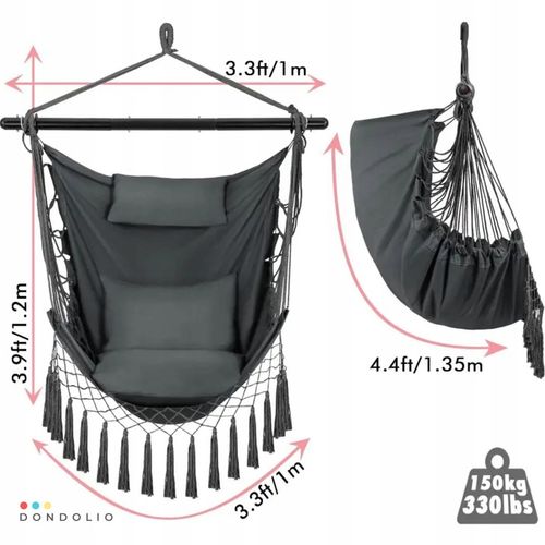 Hamak Huśtawka Fotel Wiszący Brazylijski Ogrodowy Bujany + 3 poduszki BOHO na Arena.pl