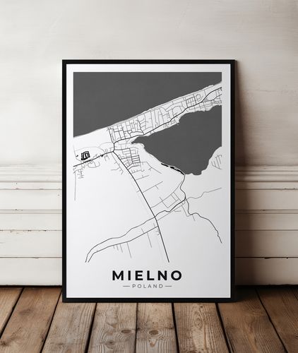 Plakat plan miasta mapa Mielno 61x91 cm w czarnej ramie na Arena.pl