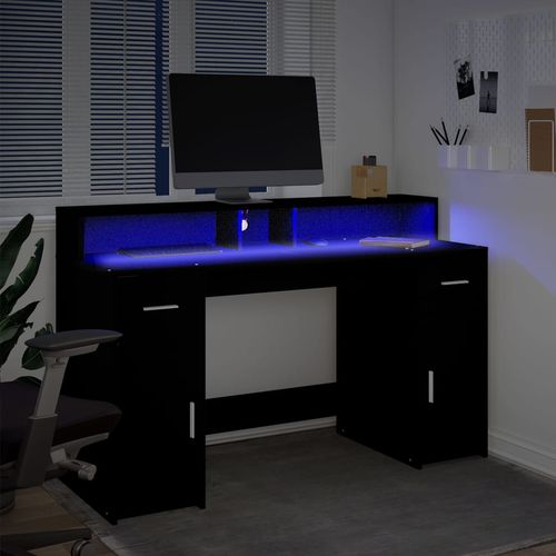 Biurko z podświetleniem LED, czarne, 140x55x91 cm na Arena.pl