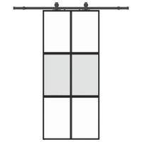 Drzwi przesuwne z zestawem okuć czarne 90x205cm szkło hartowane