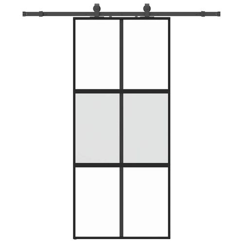 Drzwi przesuwne z zestawem okuć czarne 90x205cm szkło hartowane na Arena.pl
