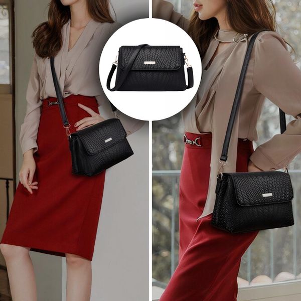 Torebka Damska Czarna Listonoszka Skórzana Na Ramię Kuferek Kopertówka zdjęcie 8