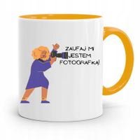 Kubek Żółty Fotografa Zaufaj Mi Jestem Fotografką! Z Nadrukiem Ze Zdjęciem