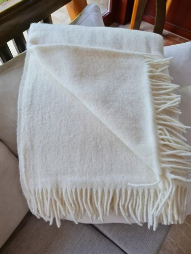 Koc wełniany z frędzlami 150x200 DIAGONAL wełna nowozelandzka ekri na Arena.pl