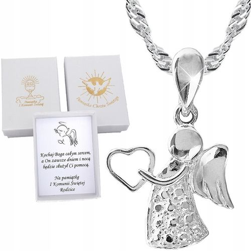 SREBRNY ŁAŃCUSZEK KOMUNIJNY I MEDALIK ANIOŁEK NA PREZENT DLA DZIEWCZYNKI na Arena.pl