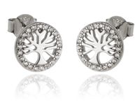 Eleganckie rodowane srebrne kolczyki drzewo życia tree of life białe cyrkonie srebro 925 K2958