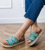 Zielone klapki espadryle z cyrkoniami i kamykami Najros 40