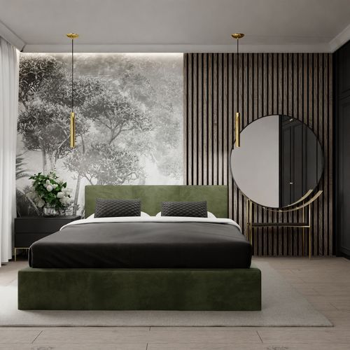 ŁÓŻKO TAPICEROWANE DO SYPIALNI 160x200 ŁÓŻKO PODWÓJNE Z POJEMNIKIEM KHAKI na Arena.pl