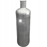 WYSOKI WAZON PODŁOGOWY BUTELKA 46cm metalowy srebrny wąski podłużny loftowy