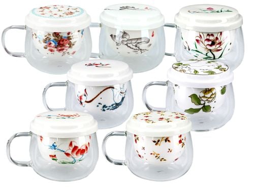 Kubek szklany z ceramicznym zaparzaczem i przykrywką. na Arena.pl