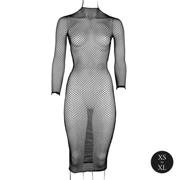 Long Dress With Fishnet Structure And Turtle Neck. zdjęcie 9